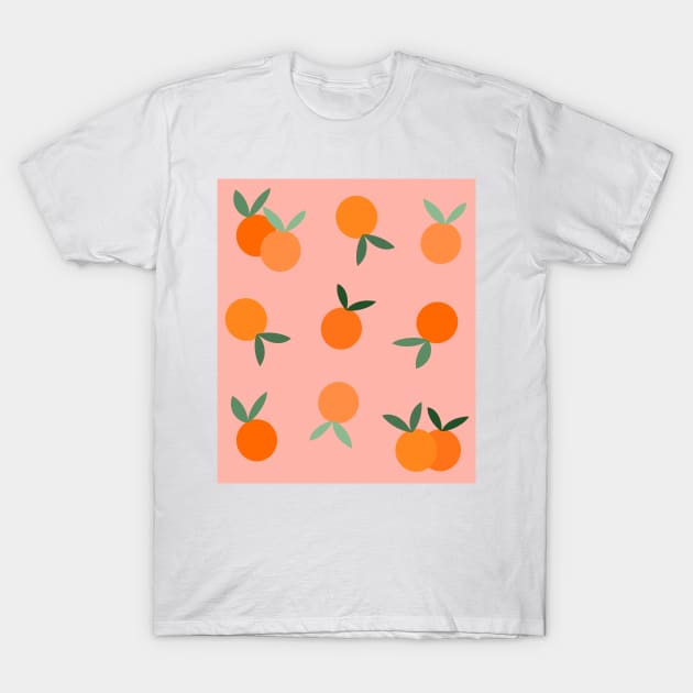 Oranges, Fruit Pattern on Peach T-Shirt by OneThreeSix